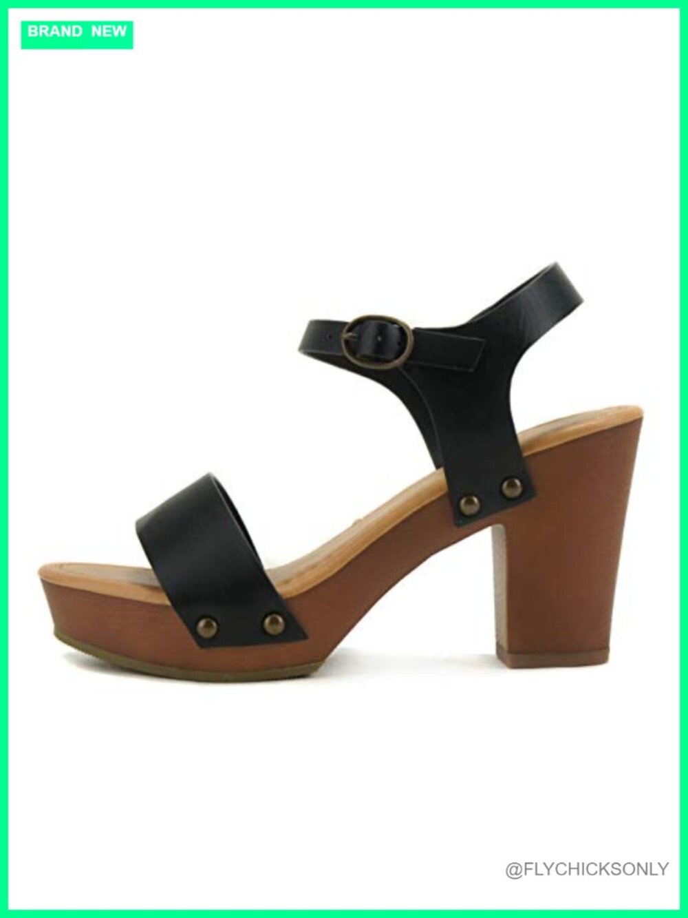 Studded Wedge Sandal Faux Leather Open Toe Ankle Strap Buckle